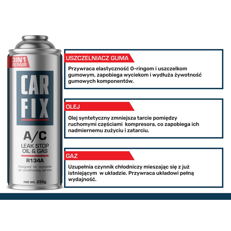 CarFix 3w1 gaz do klimatyzacji R134a 235 ml