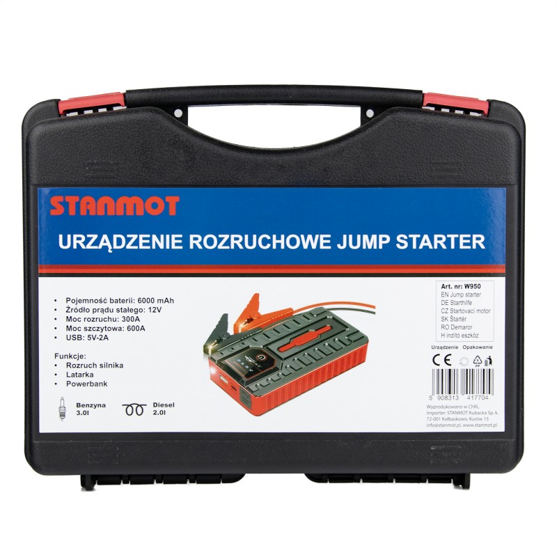 Jump Starter 300A 6000mAh urządzenie rozruchowe Stanmot W950